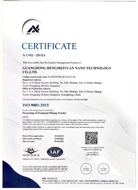 Chiny Guangdong XiMi New Material Technology Co., Ltd Certyfikaty